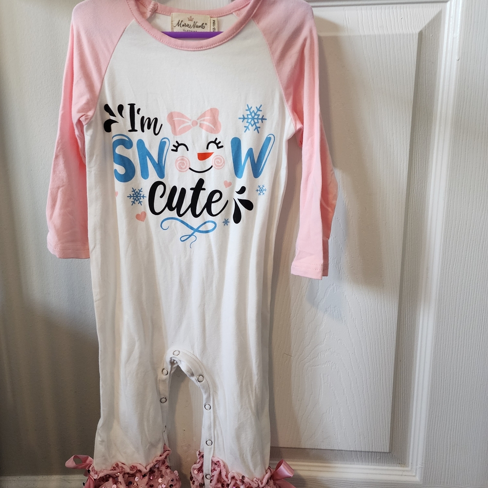 Pink and White Snowy Kids Footie